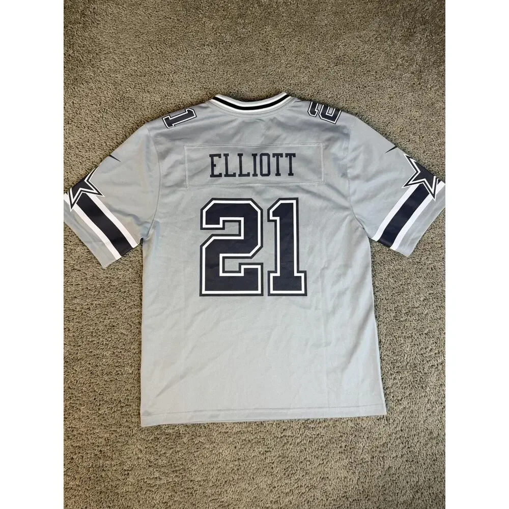Dallas Cowboys Jersey Boys L Gray Nike Elliott 21 NFL Football On Field